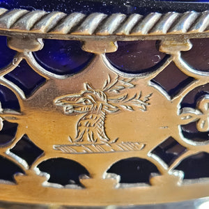 Pair of English Sterling Silver Salts Bristol Blue Glass Liners by Samuel Meriton Antique Georgian