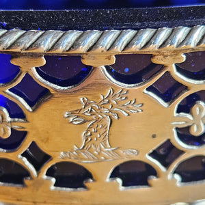 Pair of English Sterling Silver Salts Bristol Blue Glass Liners by Samuel Meriton Antique Georgian