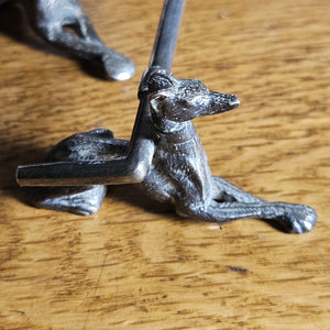 Greyhound Dog & Riding Whip Silver Plate Pair of Knife Rests Antique Victorian