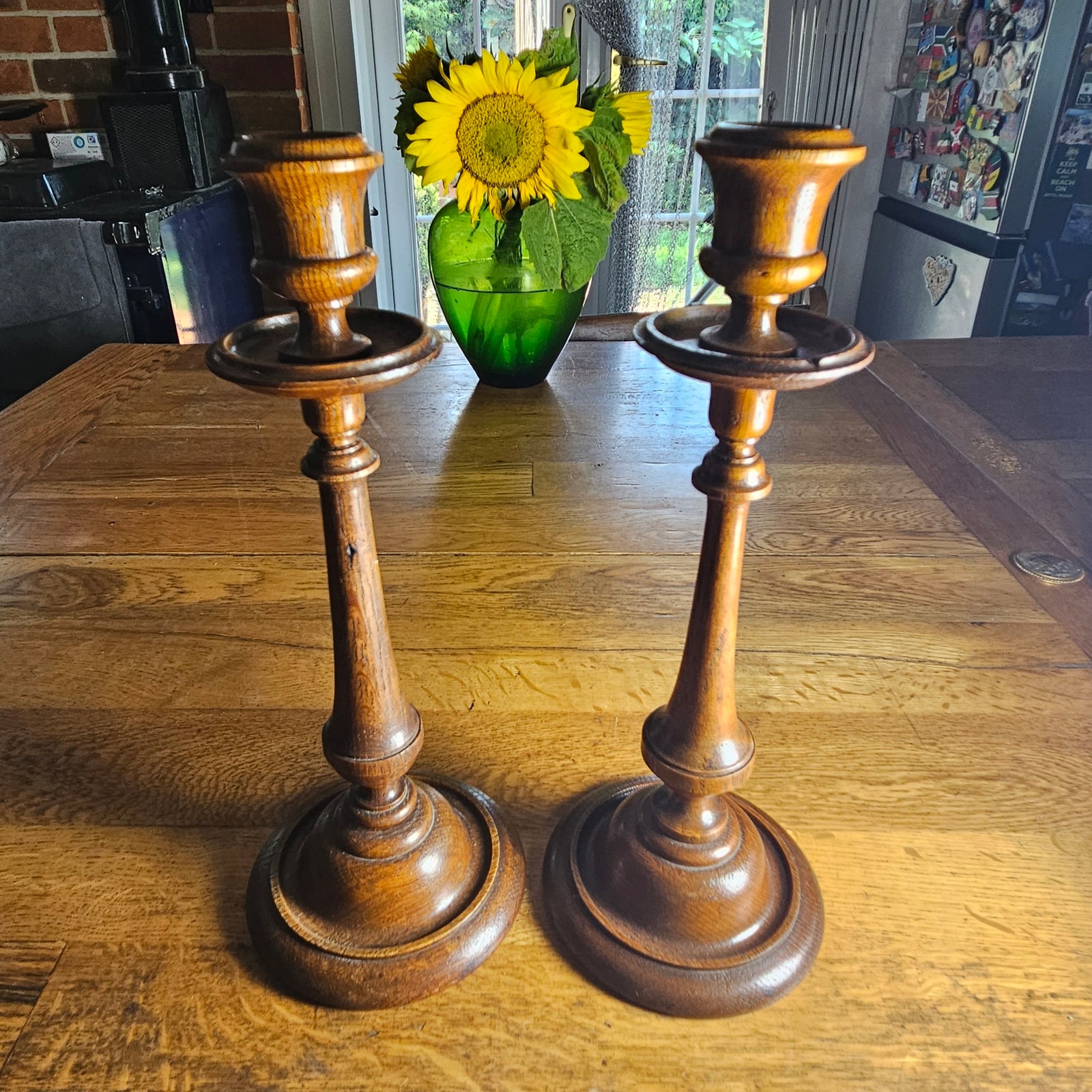 Pair of Oak Candlesticks Antique Victorian c1890