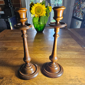 Pair of Oak Candlesticks Antique Victorian c1890