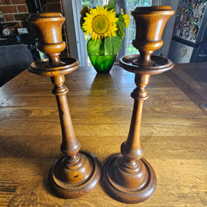 Pair of Oak Candlesticks Antique Victorian c1890
