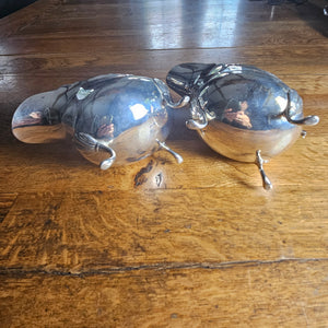 Chester Hallmark English Sterling Silver Pair of Serving Sauce Boats Dishes by Henry Matthews Antique Victorian