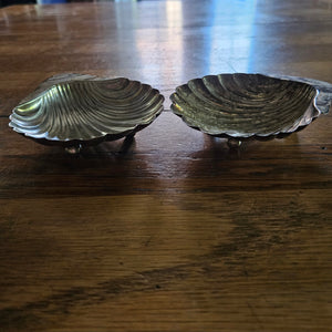Pair of Sea Shell English Sterling Silver Tableware Butter Dishes by Henry Atkin Antique Victorian