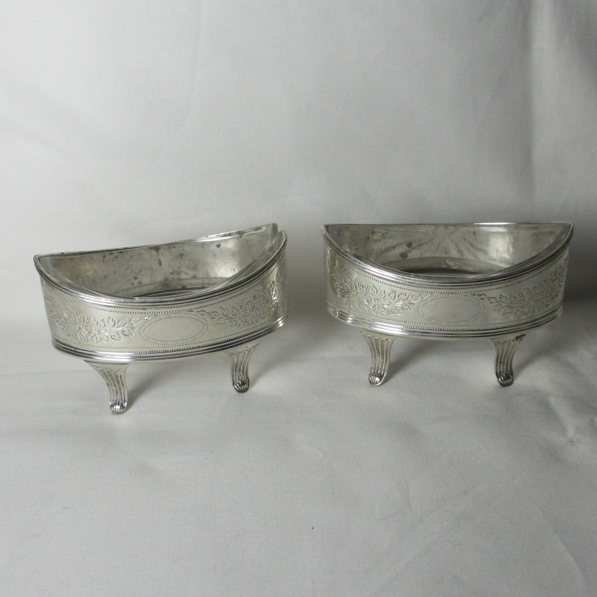 Pair of English Sterling Silver and Cut Glass Table Salts by Walter Brind Antique Georgian