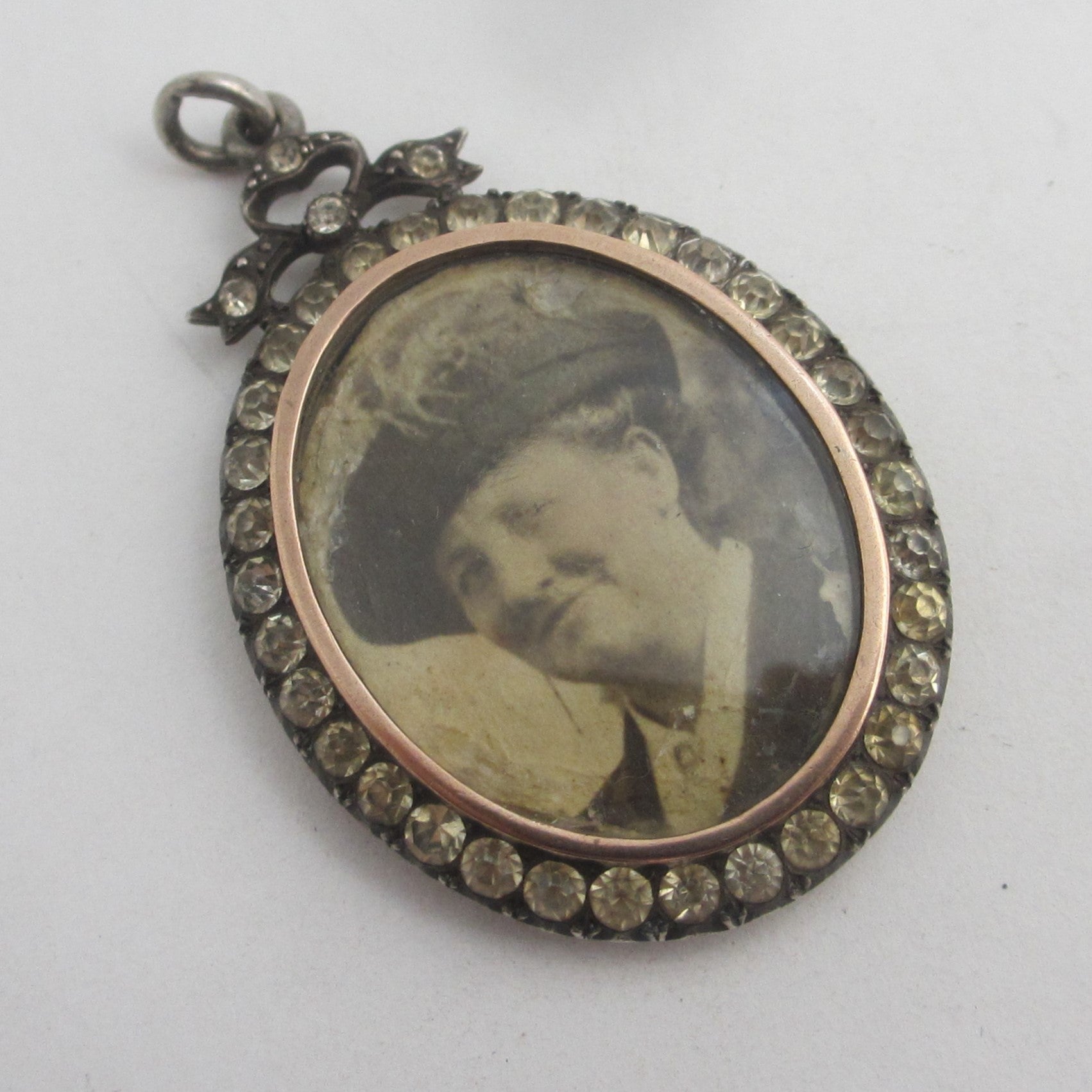 Double Locket Paste in Sterling Silver 9k Gold Rim Pendant Antique Victorian c1890