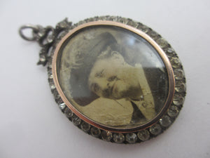 Double Locket Paste in Sterling Silver 9k Gold Rim Pendant Antique Victorian c1890