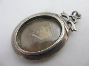 Double Locket Paste in Sterling Silver 9k Gold Rim Pendant Antique Victorian c1890