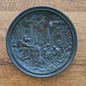 Classical Scene to this Pewter Wall Plate Antique Victorian c1880