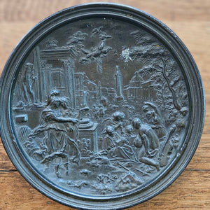Classical Scene to this Pewter Wall Plate Antique Victorian c1880