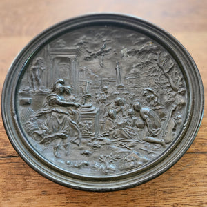 Classical Scene to this Pewter Wall Plate Antique Victorian c1880