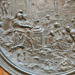 Classical Scene to this Pewter Wall Plate Antique Victorian c1880