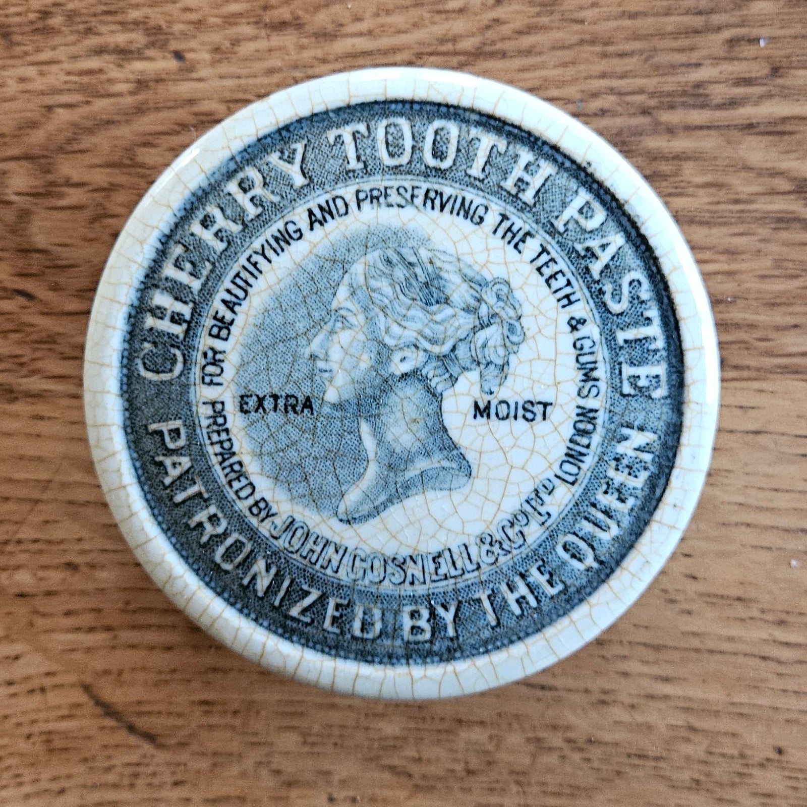 Pottery Pot Lid Cherry Toothpaste Antique Victorian c1890