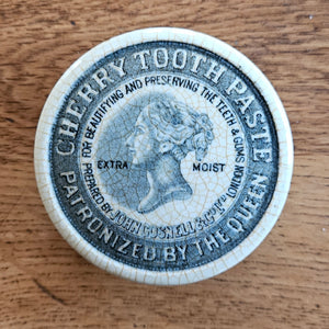 Pottery Pot Lid Cherry Toothpaste Antique Victorian c1890