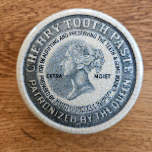 Pottery Pot Lid Cherry Toothpaste Antique Victorian c1890