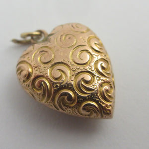 Puffy Heart Charm Pendant n 9k Gold Antique Victorian c1890
