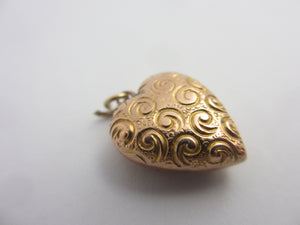Puffy Heart Charm Pendant n 9k Gold Antique Victorian c1890