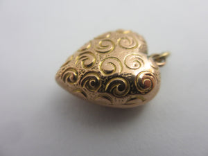 Puffy Heart Charm Pendant n 9k Gold Antique Victorian c1890