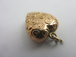 Puffy Heart Charm Pendant n 9k Gold Antique Victorian c1890