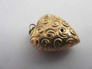Puffy Heart Charm Pendant n 9k Gold Antique Victorian c1890