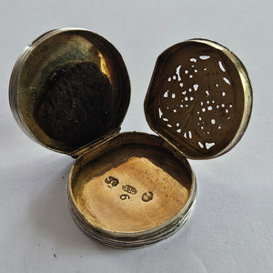 Rare Circular Draught Piece Georgian 1814 Sterling Silver Vinaigrette Box by Matthew Linwood Antique
