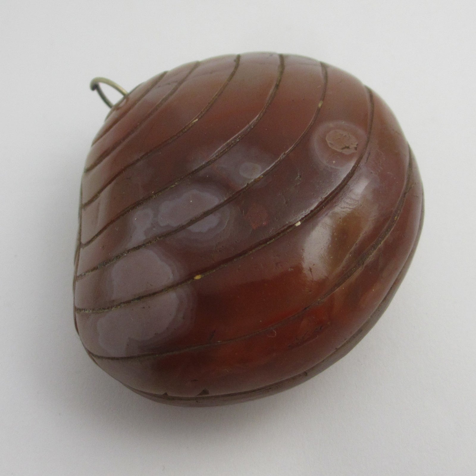 Huge Chinese Banded Agate Scallop Shell Pendant Antique c1840