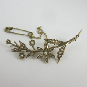 Seed Pearl in 9k Gold Flower Brooch Pin Antique Victorian c1880