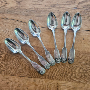 Set of 6 Shell Detailing Scottish Sterling Silver Tea Spoons Cutlery by Forrests Antique Victorian 1898