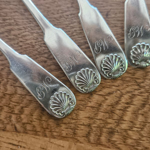 Set of 6 Shell Detailing Scottish Sterling Silver Tea Spoons Cutlery by Forrests Antique Victorian 1898