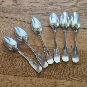Set of 6 Shell Detailing Scottish Sterling Silver Tea Spoons Cutlery by Forrests Antique Victorian 1898