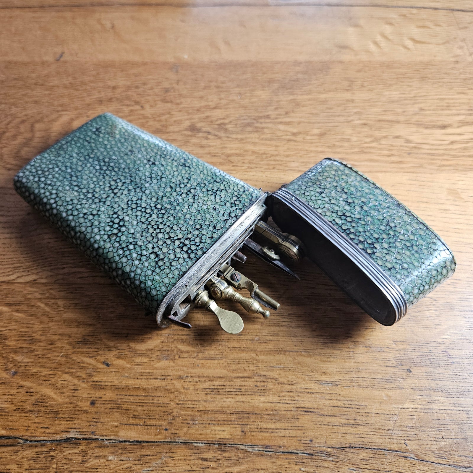 Shagreen with Silver Fittings Case Brass and Steel Geometry Set Antique Georgian c1790