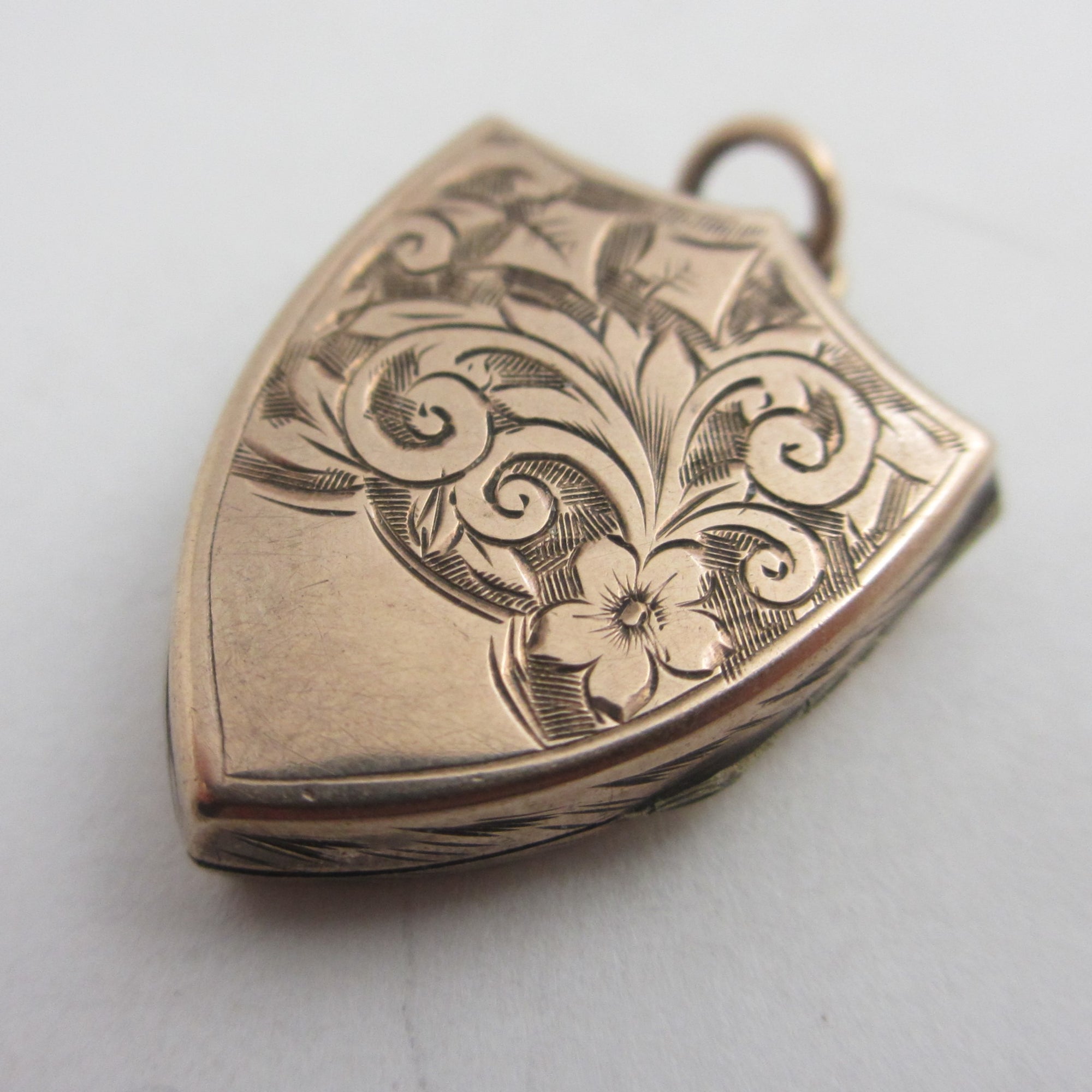 Fern and Ivy Leaf 9k Gold Shield Double Locket Pendant Antique Victorian c1880