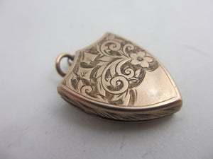 Fern and Ivy Leaf 9k Gold Shield Double Locket Pendant Antique Victorian c1880