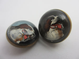 Spaniel Dog Essex Crystal Reverse Painted Intaglio Pair of Brass Buttons Antique Edwardian
