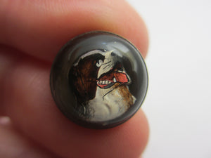 Spaniel Dog Essex Crystal Reverse Painted Intaglio Pair of Brass Buttons Antique Edwardian