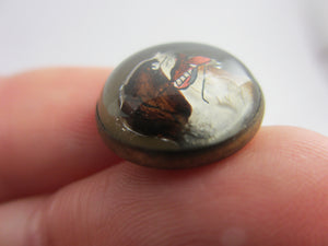 Spaniel Dog Essex Crystal Reverse Painted Intaglio Pair of Brass Buttons Antique Edwardian