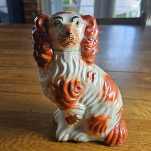 Staffordshire Iron Red Cavalier King Charles Spaniel Pottery Dog Curly Coat Antique Victorian c1860