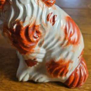 Staffordshire Iron Red Cavalier King Charles Spaniel Pottery Dog Curly Coat Antique Victorian c1860
