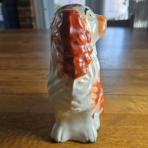 Staffordshire Iron Red Cavalier King Charles Spaniel Pottery Dog Curly Coat Antique Victorian c1860
