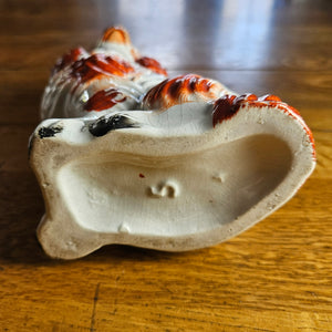 Staffordshire Iron Red Cavalier King Charles Spaniel Pottery Dog Curly Coat Antique Victorian c1860