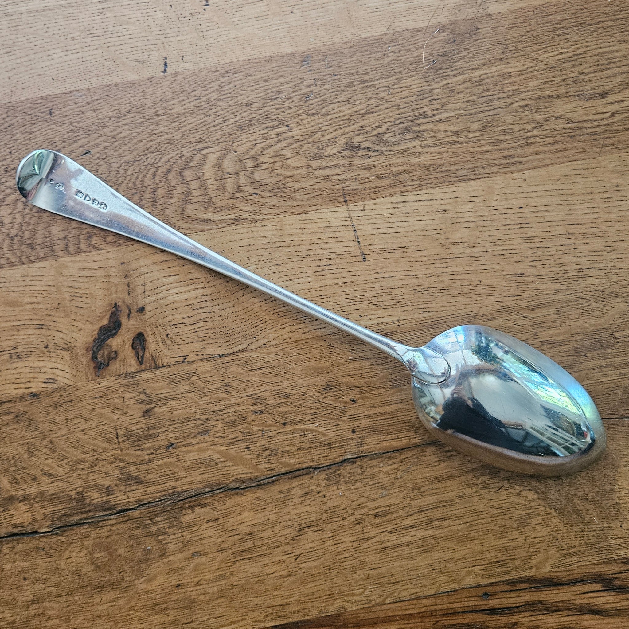Heraldic Stag Crest to Handle English Sterling Silver Stuffing Spoon by Chawner & Co Antique Victorian