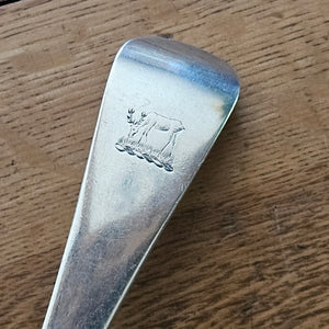 Heraldic Stag Crest to Handle English Sterling Silver Stuffing Spoon by Chawner & Co Antique Victorian