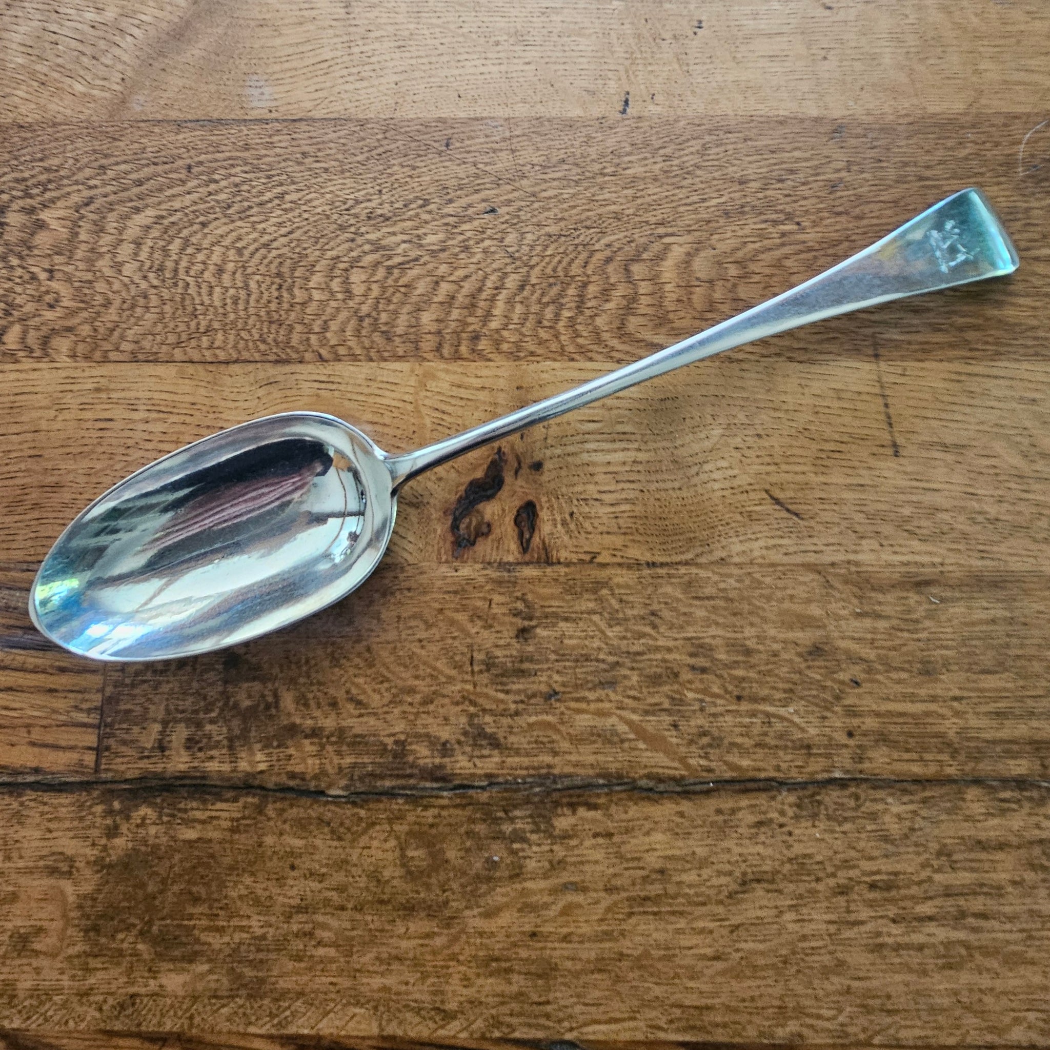 Heraldic Stag Crest to Handle English Sterling Silver Stuffing Spoon by Chawner & Co Antique Victorian