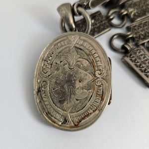 Monogram Double Locket Pendant Book Chain Necklace in Sterling Silver Antique Victorian
