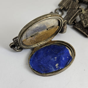 Monogram Double Locket Pendant Book Chain Necklace in Sterling Silver Antique Victorian