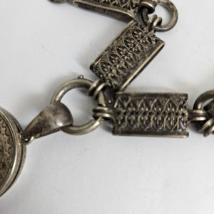 Monogram Double Locket Pendant Book Chain Necklace in Sterling Silver Antique Victorian