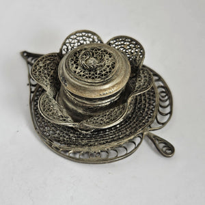 Heart Shape Sterling Silver Filigree Incense Pot Box Antique Victorian c1900