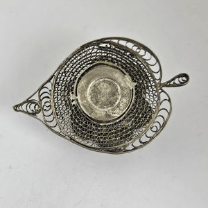 Heart Shape Sterling Silver Filigree Incense Pot Box Antique Victorian c1900