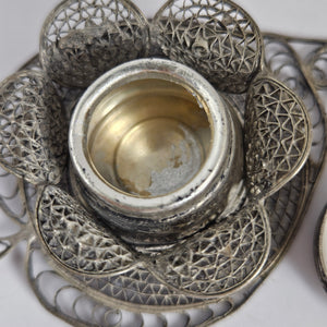 Heart Shape Sterling Silver Filigree Incense Pot Box Antique Victorian c1900