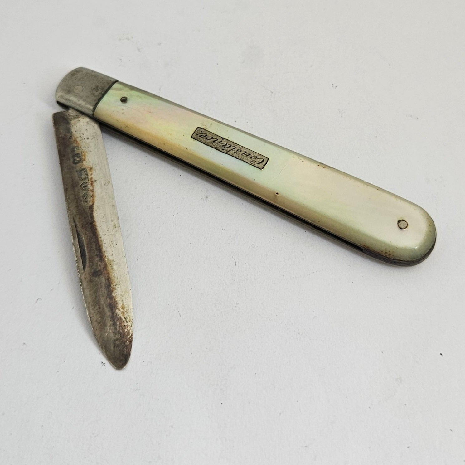 Mother of Pearl and Sterling Silver Fruit Knife Antique Victorian 1888